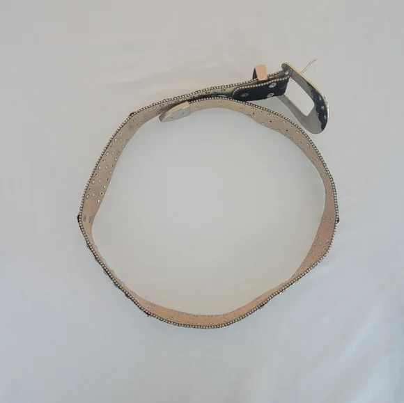 CW Country Western Crystal & Rhinestone Studded Leather Black Belt - Picture 12 of 13